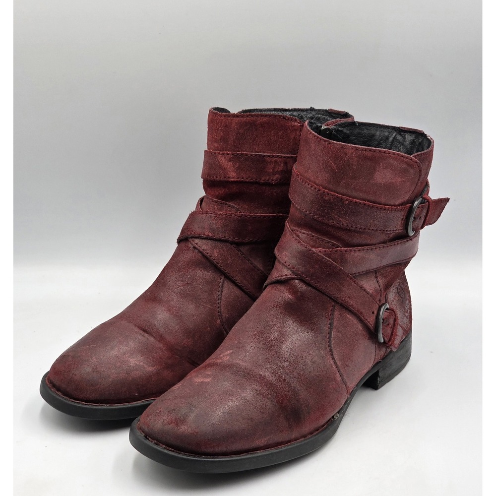 Born McMillan Womens 8M Red Distressed Leather Moto Ankle Boots Buckle - Picture 2 of 12